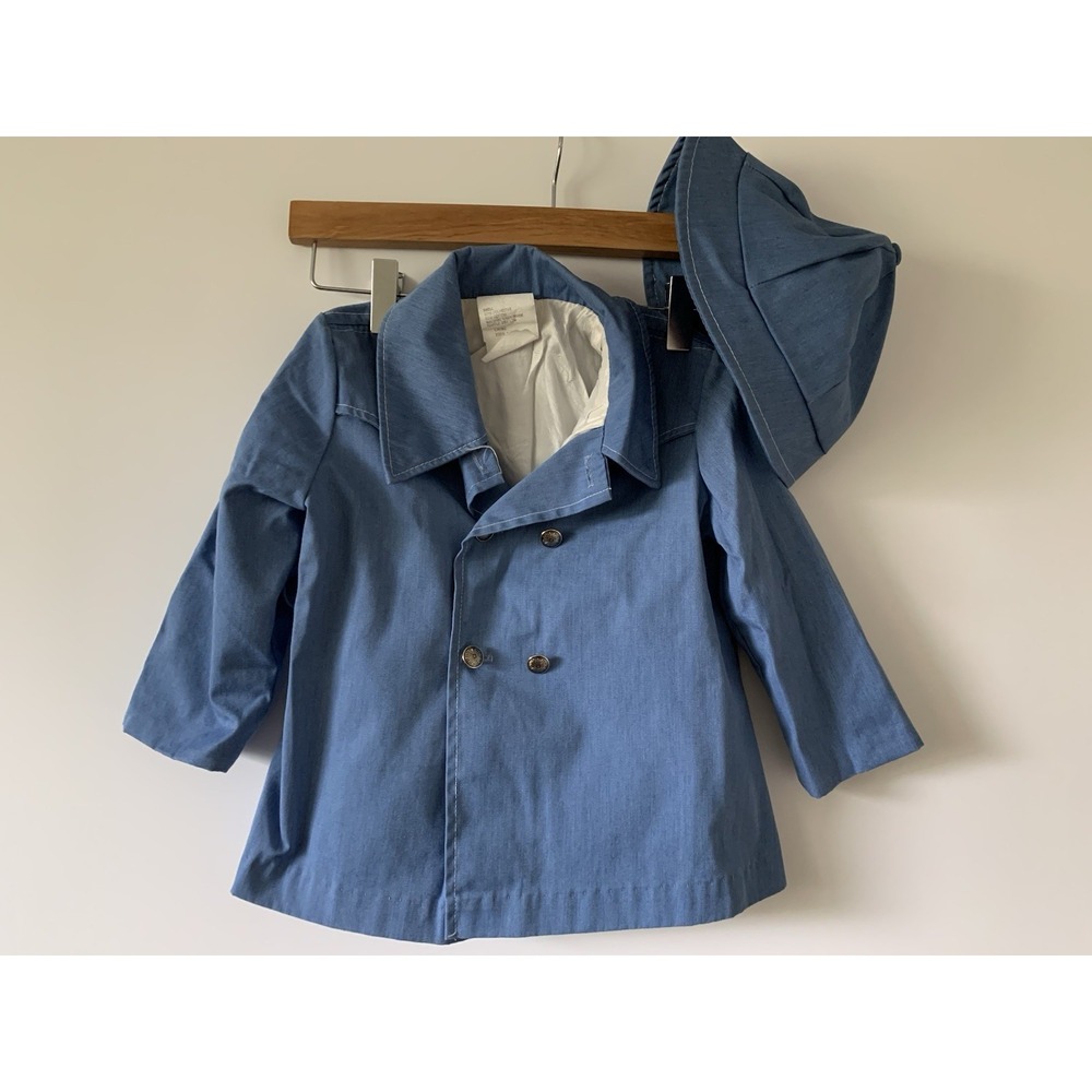 VTG 1960s Toddler Double Breasted Blue Coat With Matching Hat, Size 24 Months